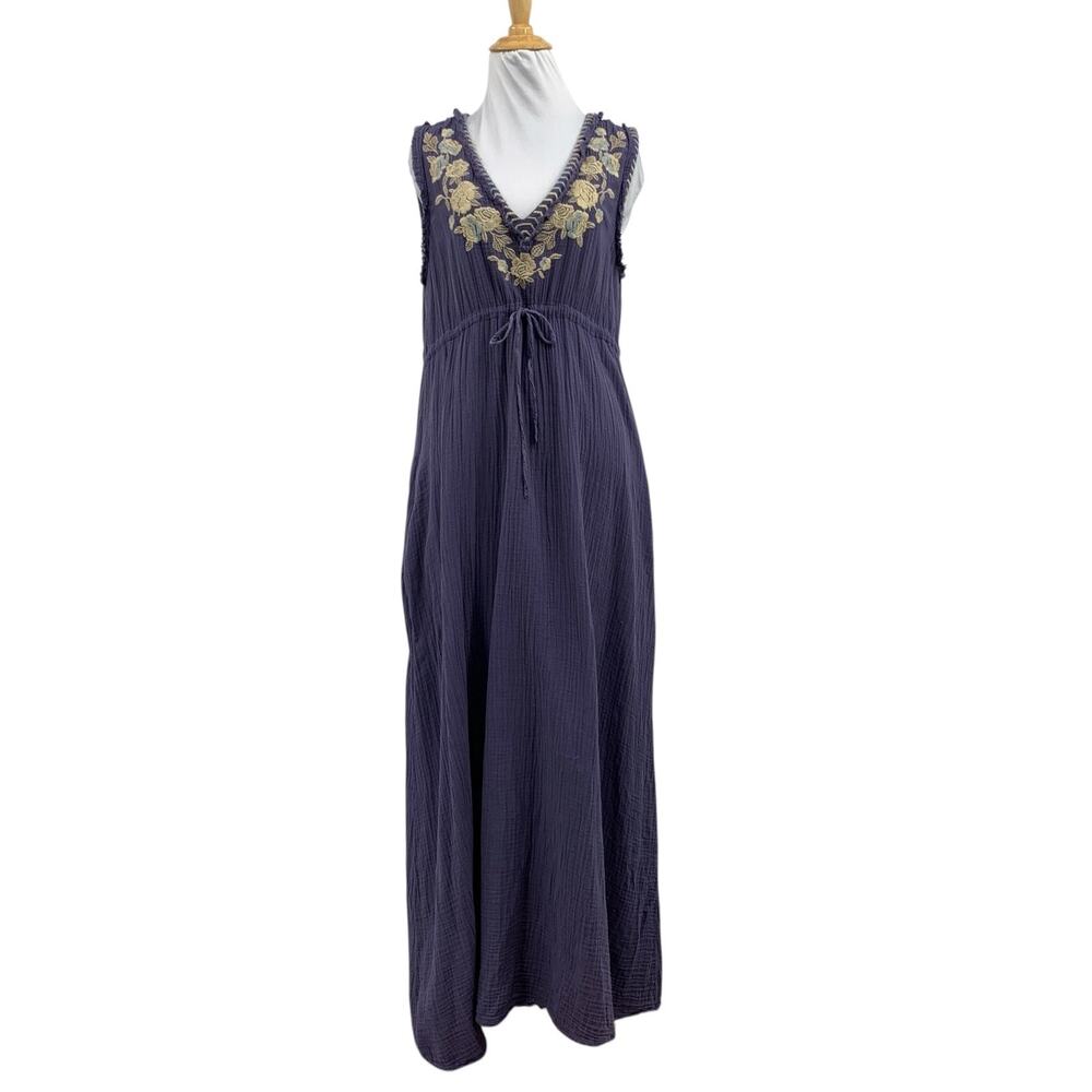 Johnny Was Dress Womens M Medium Amapola Gauze Floral Embroidered V Neck Maxi - Picture 1 of 14
